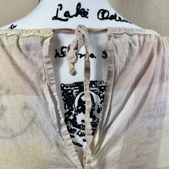 Everlane Blouse Womens Beige Tan Plaid Peasant Relax Balloon Sleeve Top size 00 - Picture 10 of 16